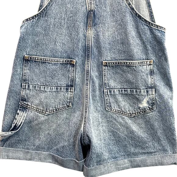 Lucky Brand 90s Distressed Carpenter Denim Blue Jean Overall Shortalls Women XS - Picture 6 of 8